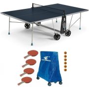   Cornilleau 100X Outdoor KÉK kültéri időjárásálló pingpong asztal családi komplett kiegészítő felszerelés csomaggal - Ingyenes házhozszállítással